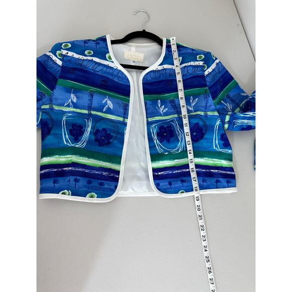 Vintage 1980s Cache Blue Floral Botanical Patchwork Open Jacket Blazer 14 - Picture 6 of 6
